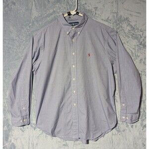 Ralph Lauren Shirt Mens XL Blue Check Button Down Shirt Cotton Pony Logo